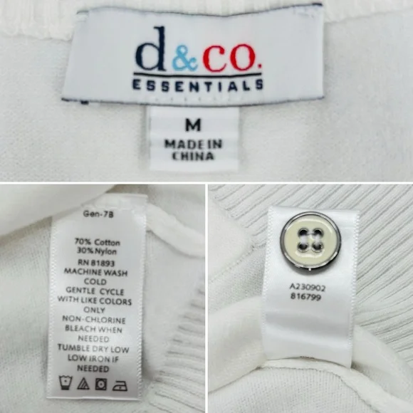 Denim&Co Essentials Short Sleeve White Button Down 2 Pockets Sweater Sz M NWOT - Picture 5 of 7